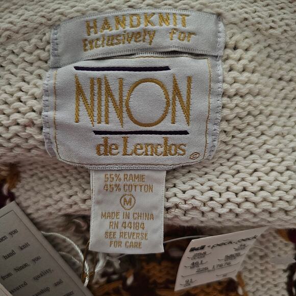 VTG NINON DE LENCLOS NWT Floral Bird Print Embroidered Cottagecore Cardigan Sz M - Picture 4 of 16